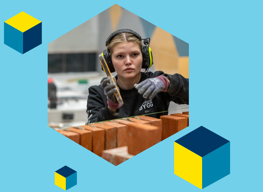 Tjej med hörlurar som tävlar i Yrkes-SM